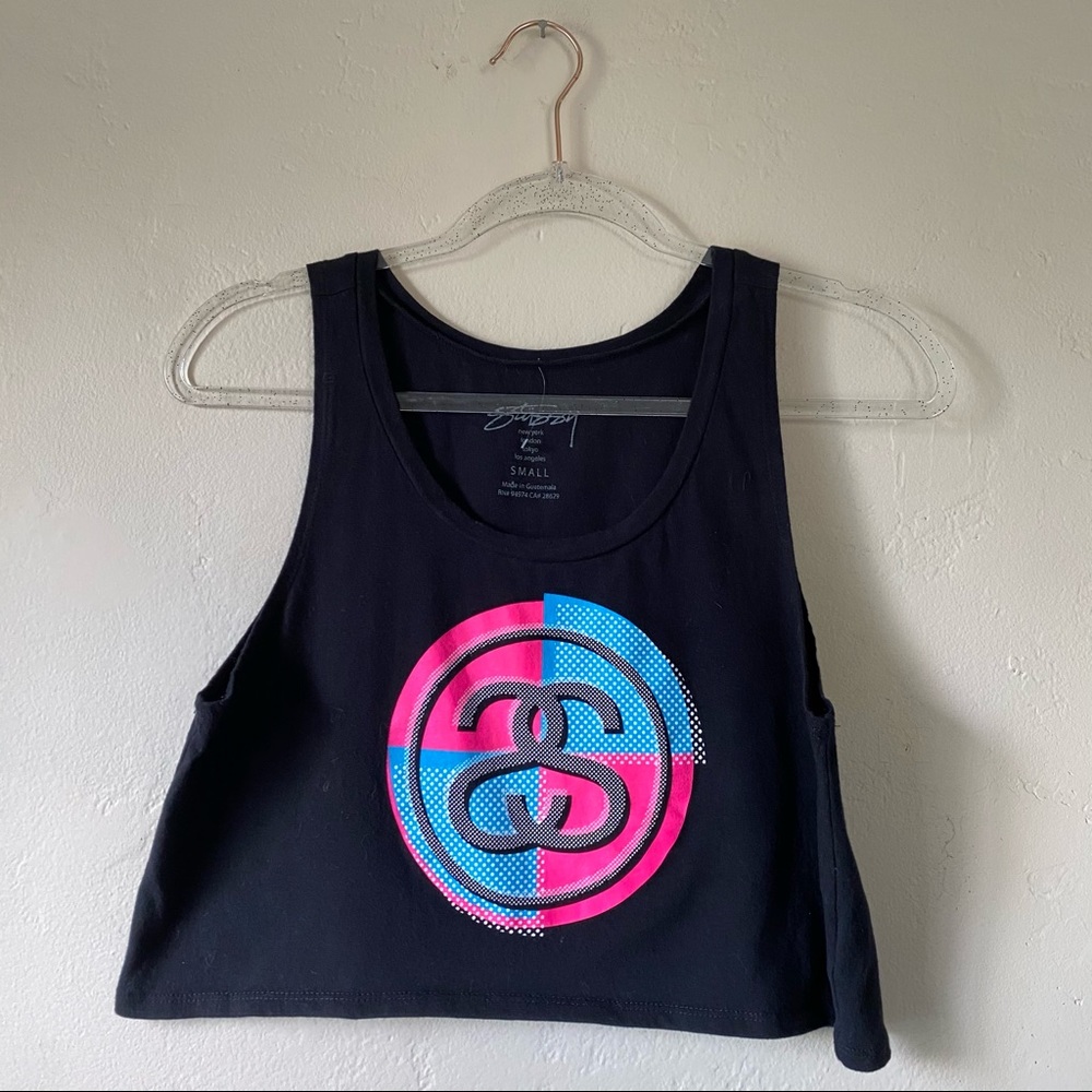 Stussy neon pink&blue polkadot tank